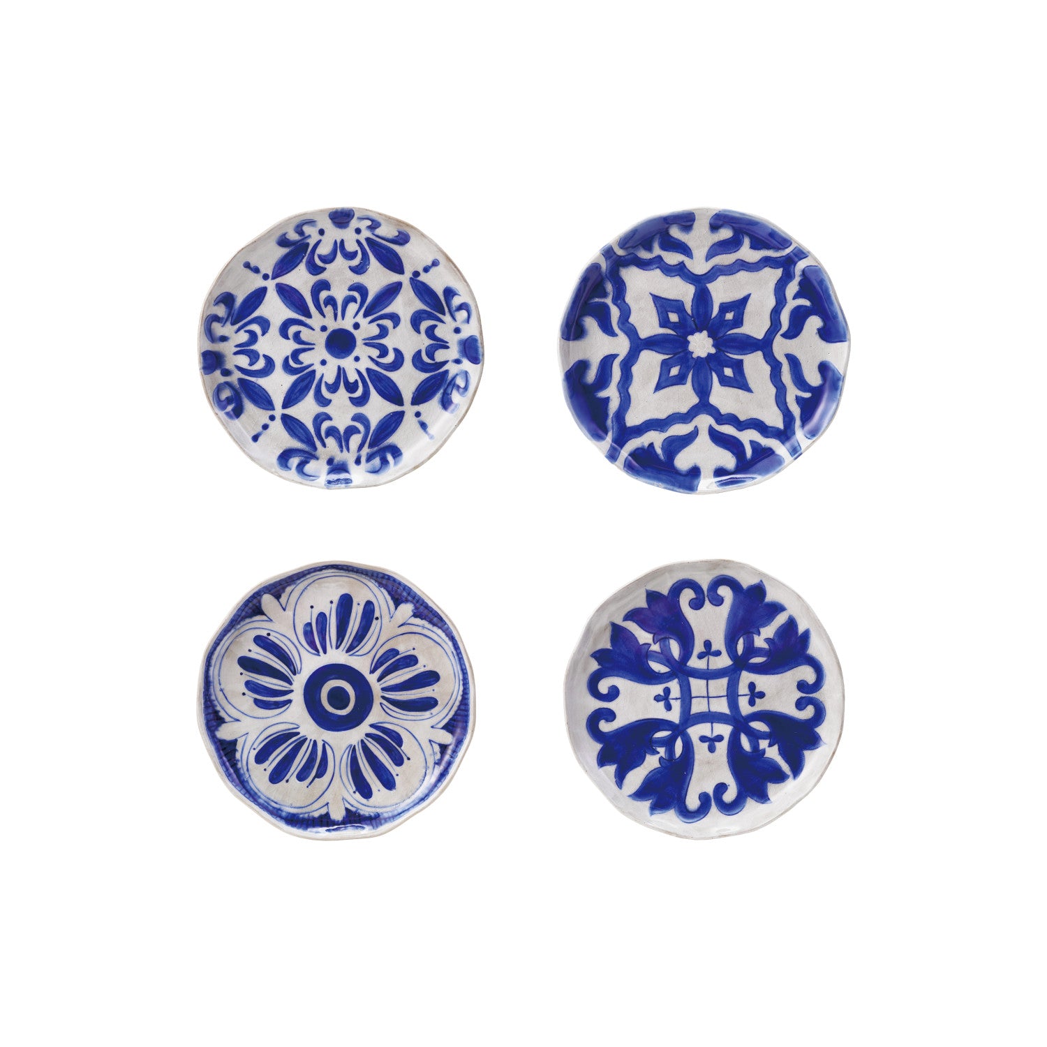 Hand-Painted Stoneware Plate with Pattern, 4 Styles (Each Varies)