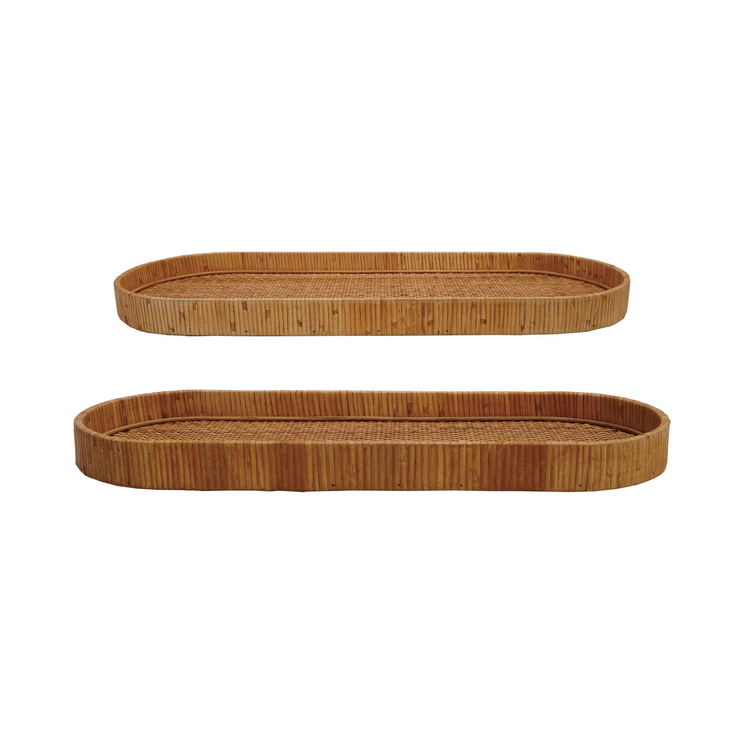 Oval Decorative Hand-Woven Rattan Trays, Natural, Set of 2
