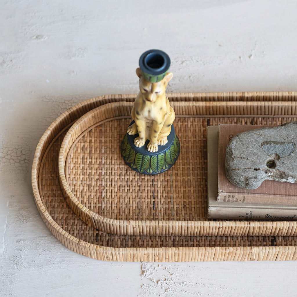 Oval Decorative Hand-Woven Rattan Trays