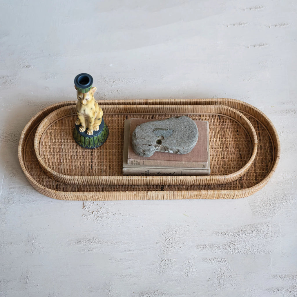 Oval Decorative Hand-Woven Rattan Trays