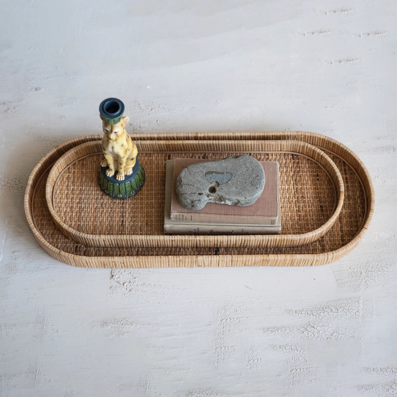 Oval Decorative Hand-Woven Rattan Trays