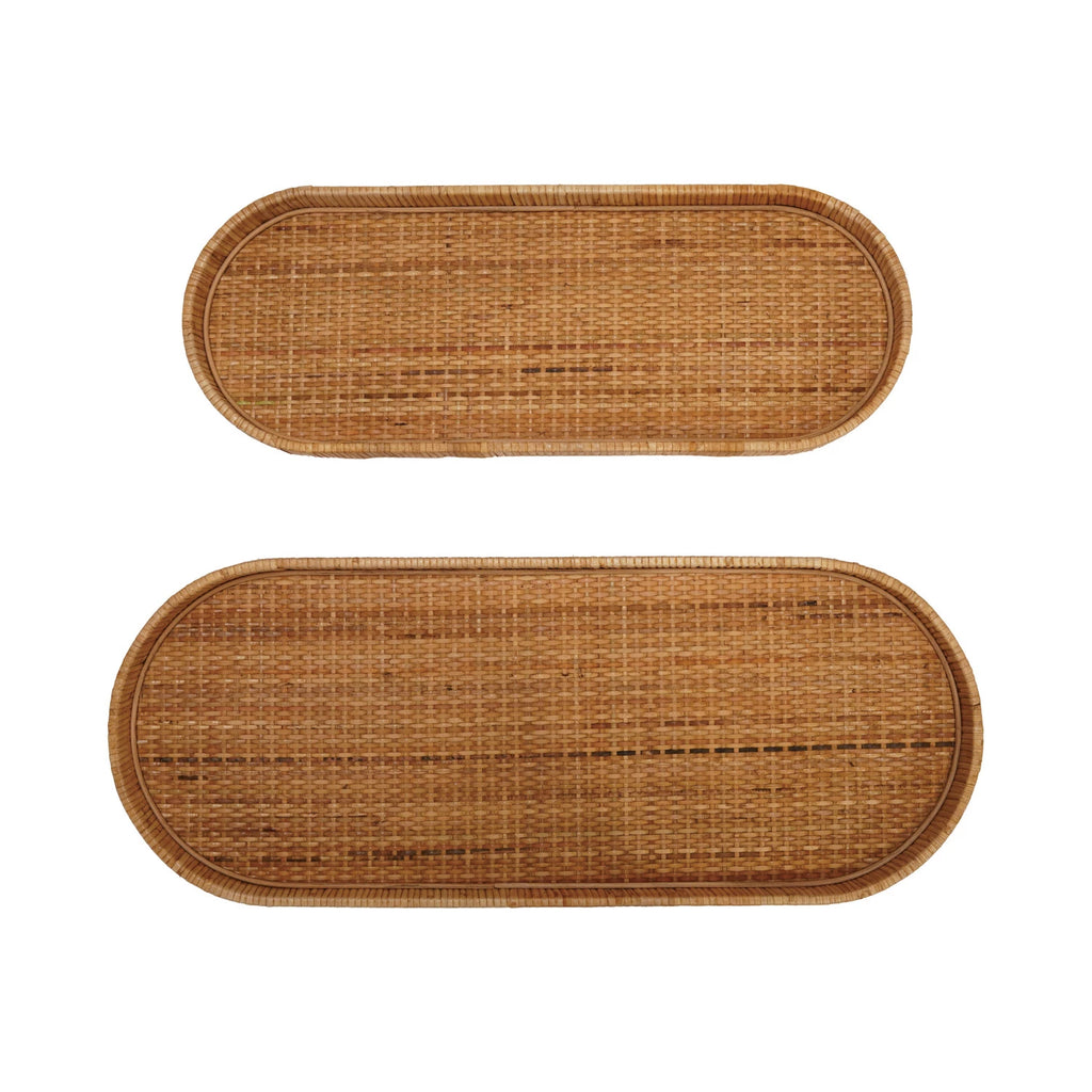 Oval Decorative Hand-Woven Rattan Trays