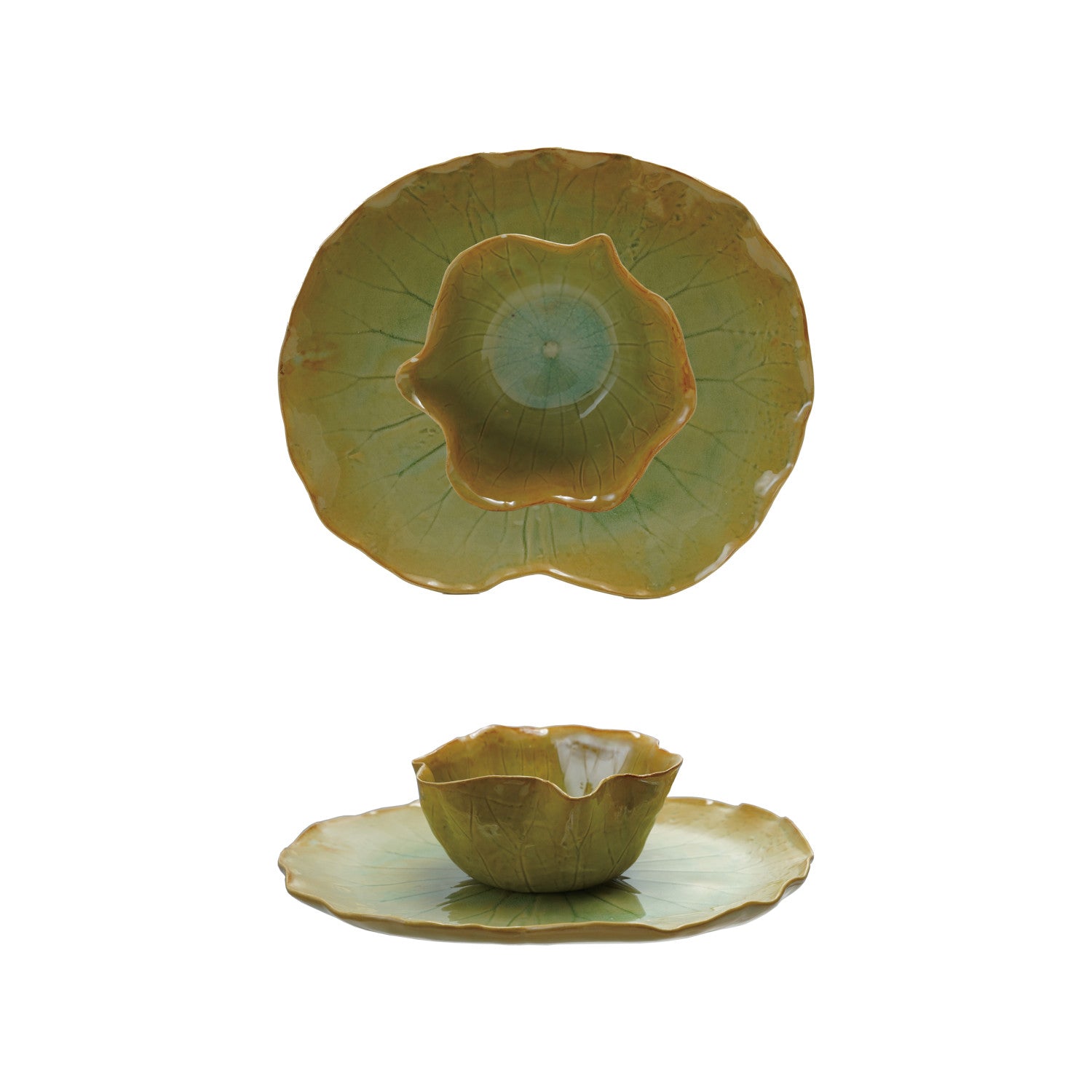 Stoneware Water Lily Shaped Plate with Bowl