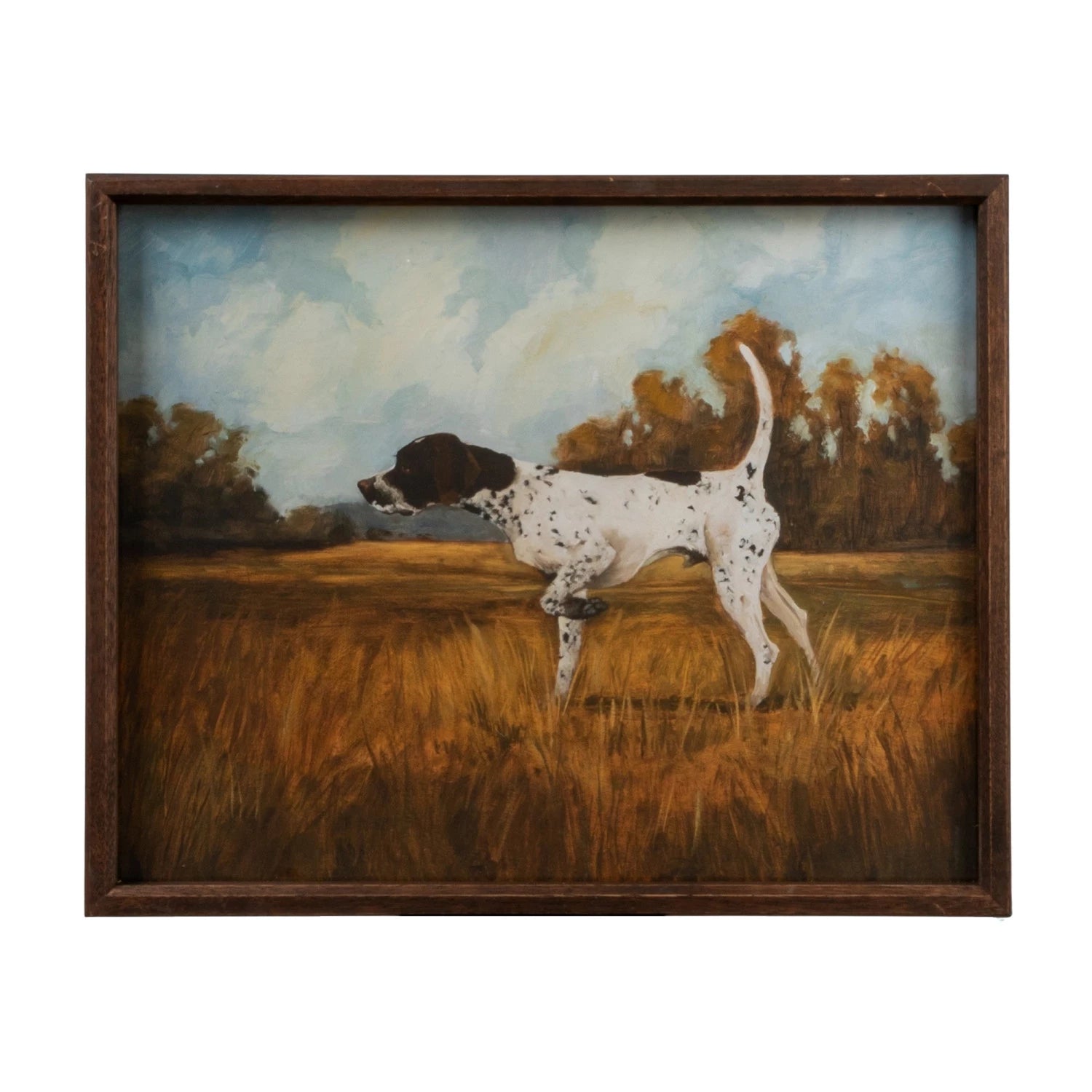 Wood Framed Glass Wall Decor with Pointer Dog Image