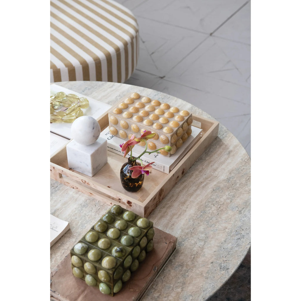 Handmade Marbled Resin Bobbin Box, Cream Color