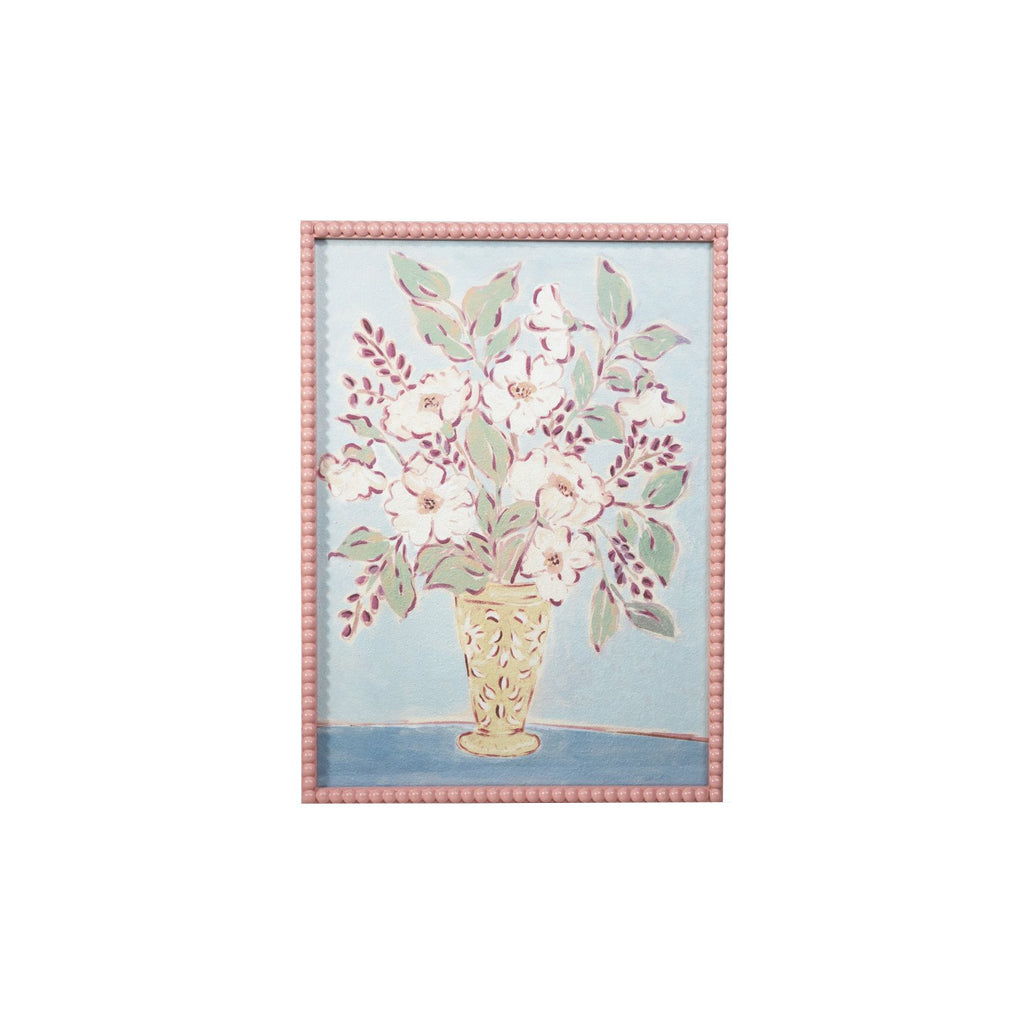Wood-Framed-Glass-Wall-Dcor-w-Flowers-in-Vase--Bobbin-Frame-