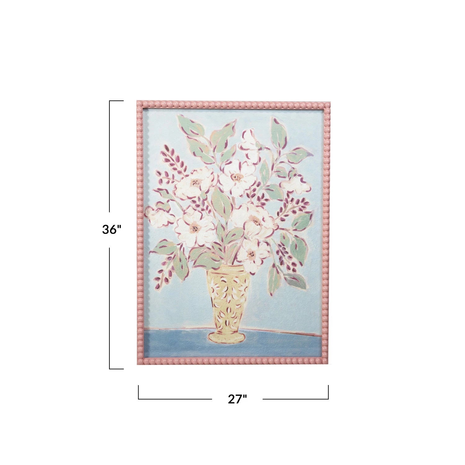 Wood Framed Glass Wall Décor w/ Flowers in Vase & Bobbin Frame