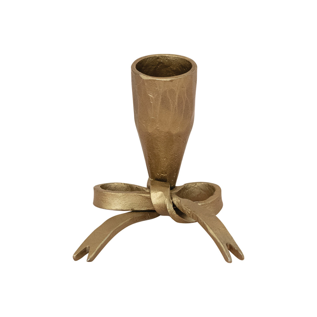 Hand-Forged-Iron-Bow-Shaped-Taper-Holder-Antique-Gold-Finish