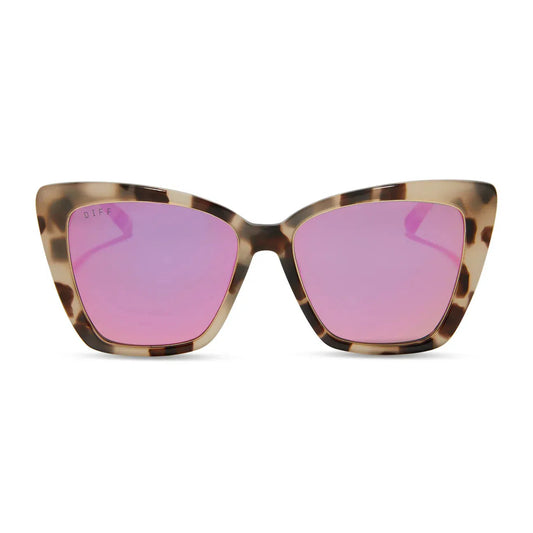 Diff Eyewear Becky IV Cream Tortoise with Pink Mirror Lens