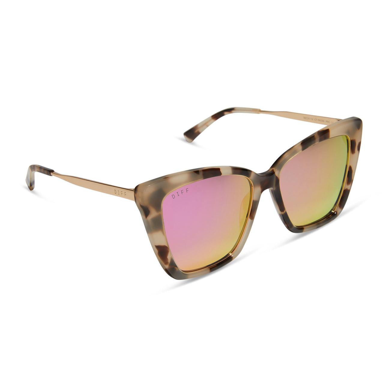 Diff Eyewear Becky IV Cream Tortoise with Pink Mirror Lens