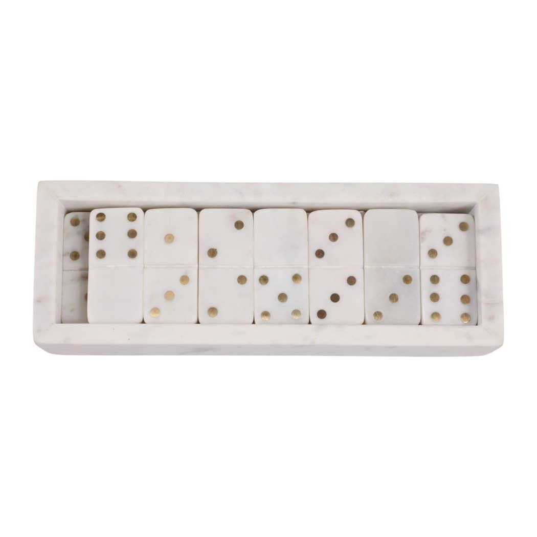 White and Gold Marble Rectangular Dominoes, 10 in.