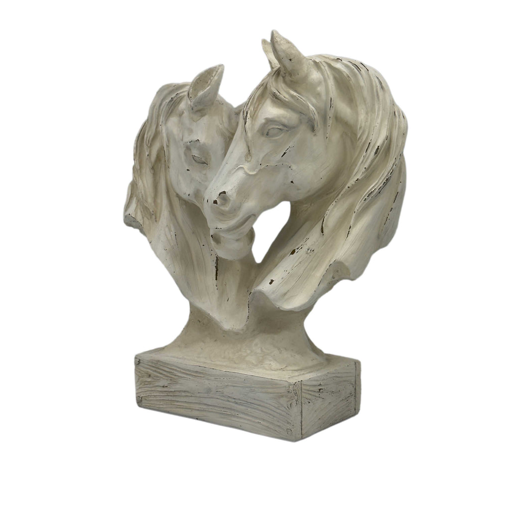 16" Horse Head Heart Wood-Like Carving Statue Centerpiece