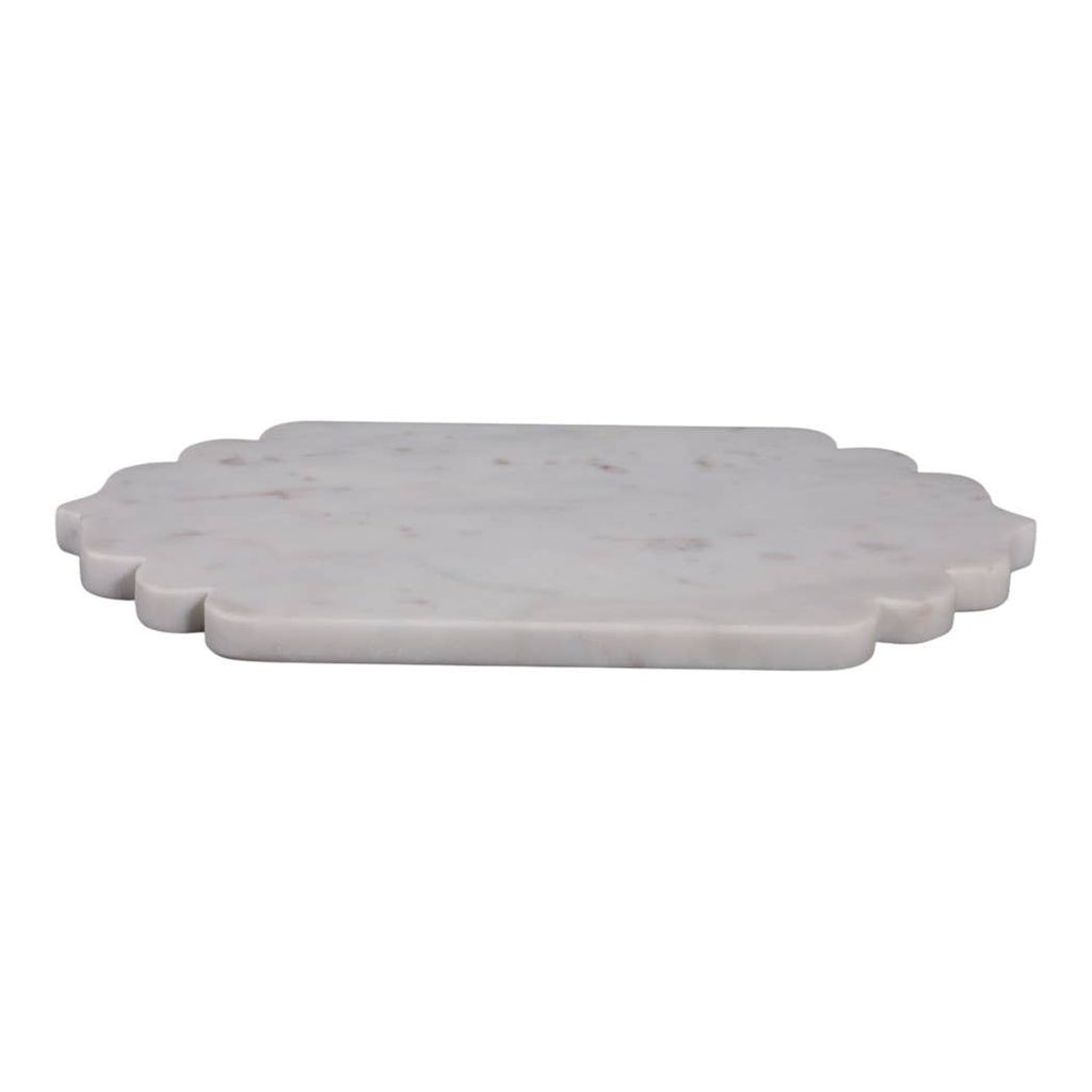 Decorative Tray - White Marble Oval Scallop Edge, 14 in.