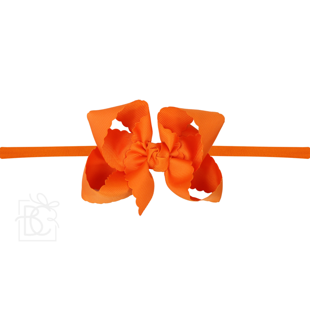 Thin Nylon Headband with Grosgrain Scalloped Edge Hair Bow