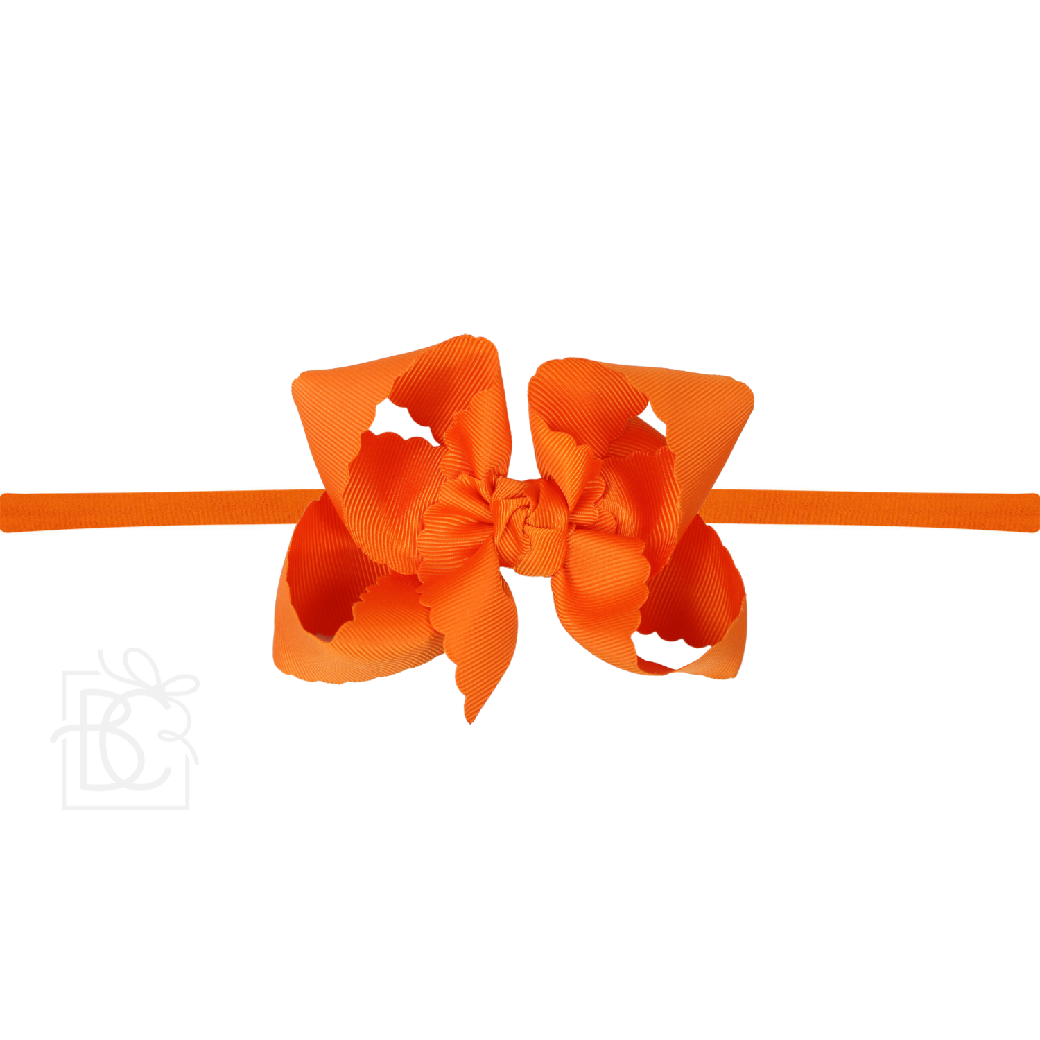 Thin Nylon Headband with Grosgrain Scalloped Edge Hair Bow