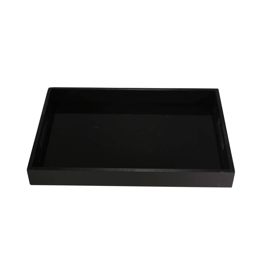 Decorative Tray - Black Wood/Glass Modern Solid, 18 in.