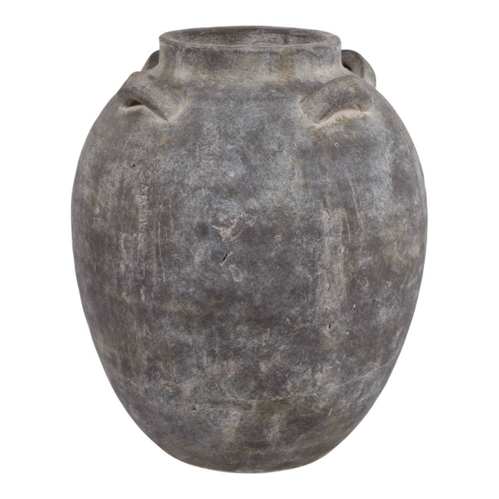 Decorative Vase - Grey Terracotta Jar with Multi Handles, 15 in.