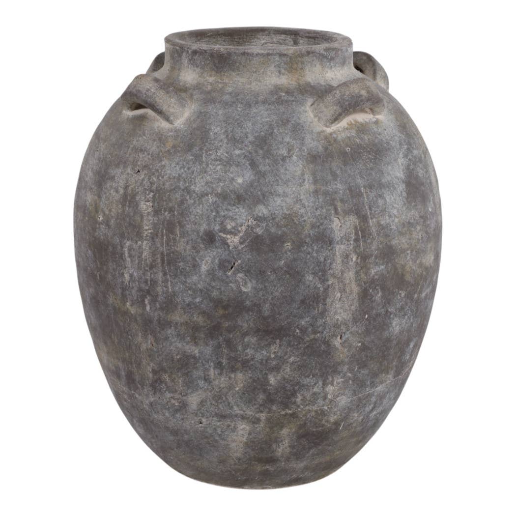 Decorative Vase - Grey Terracotta Jar with Multi Handles, 15 in.