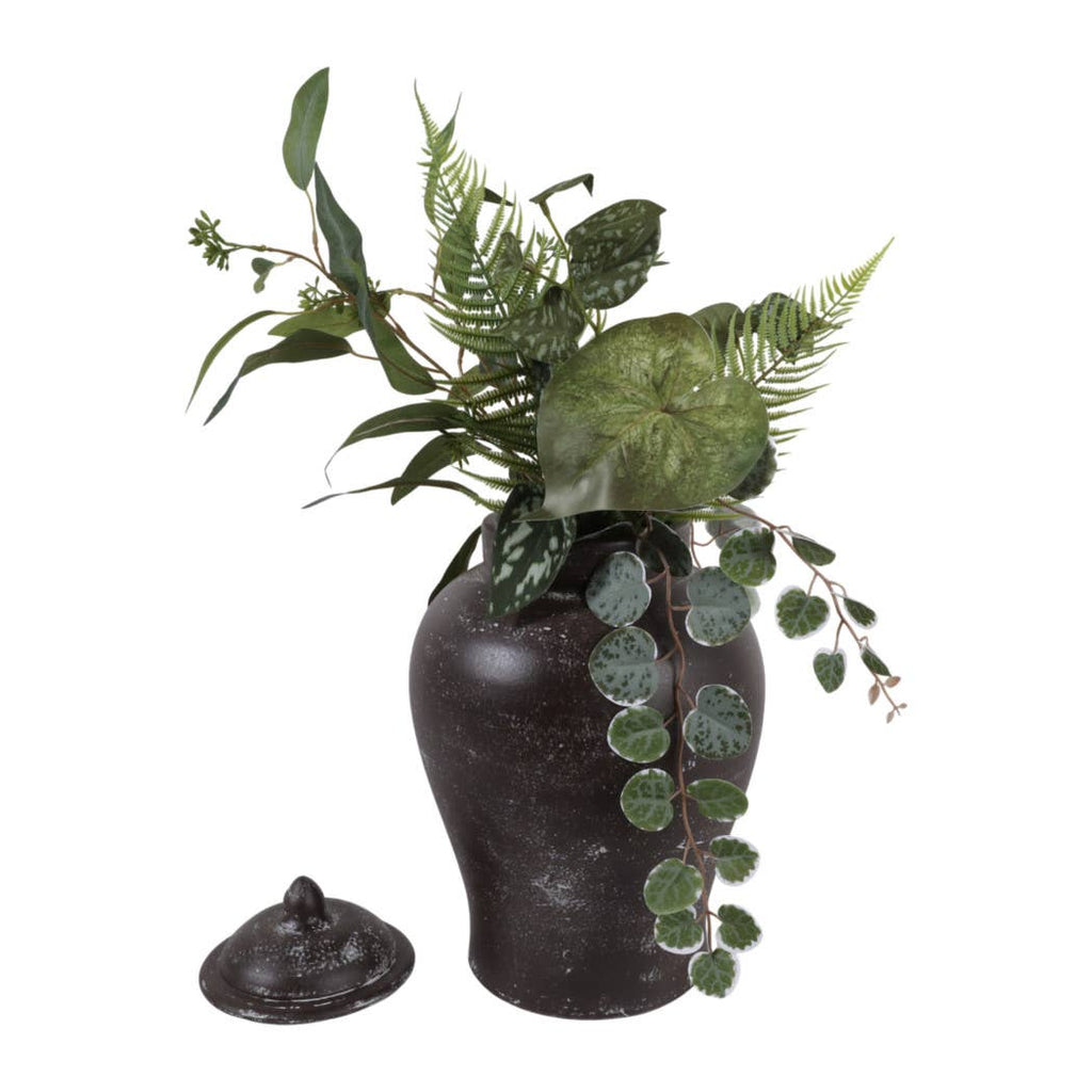 Decorative Jar - Brown Terracotta Tall with Lid, 15 in.