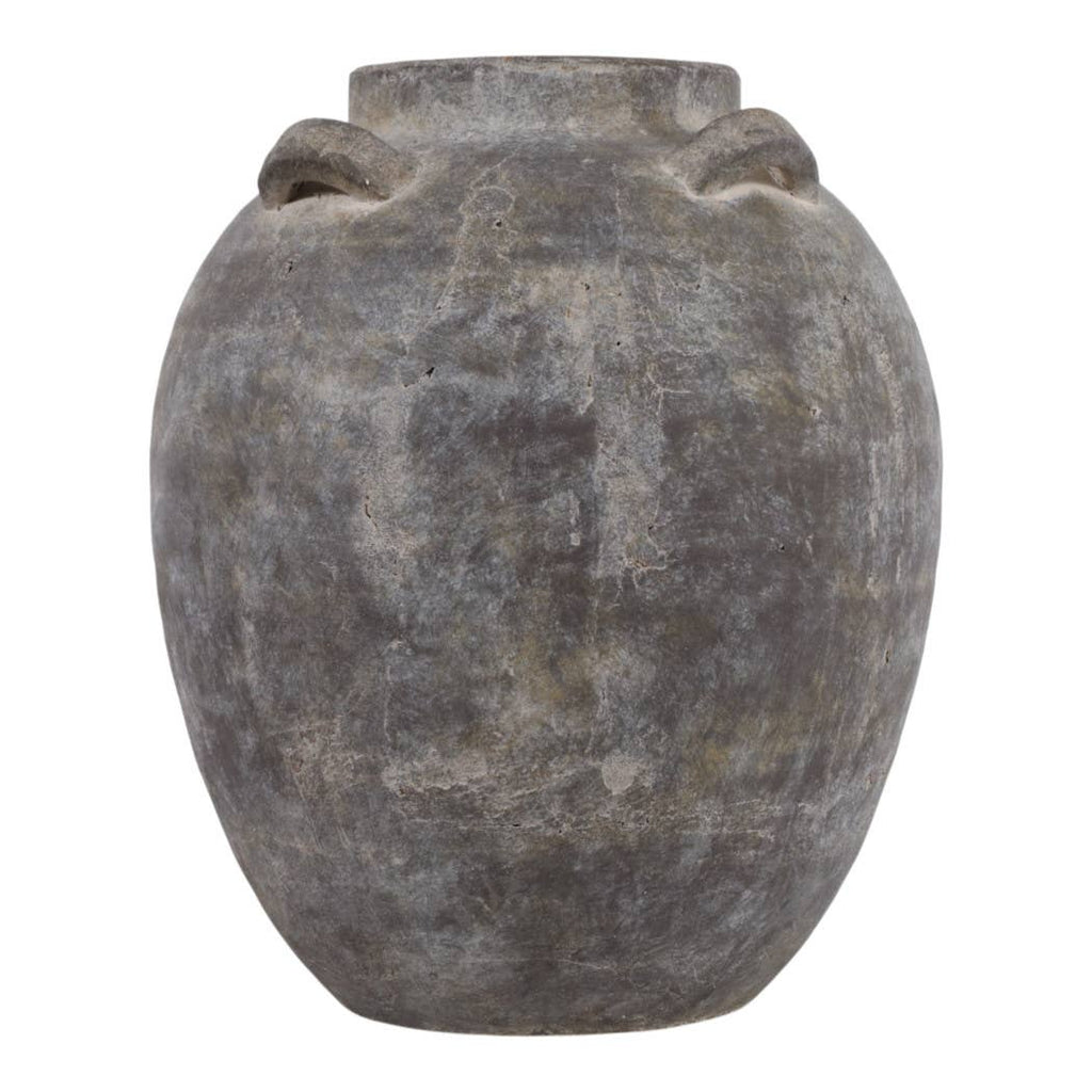 Decorative Vase - Grey Terracotta Jar with Multi Handles, 15 in.