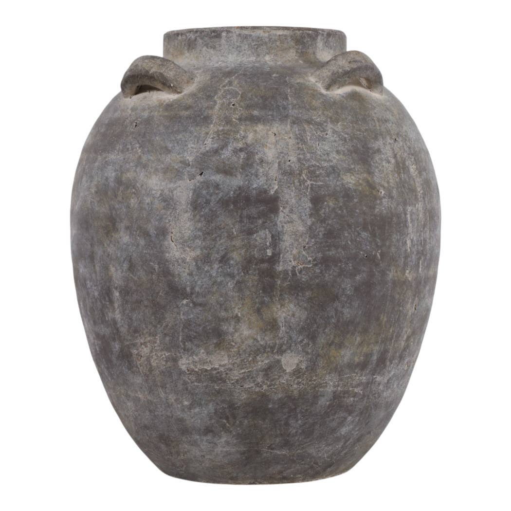 Decorative Vase - Grey Terracotta Jar with Multi Handles, 15 in.
