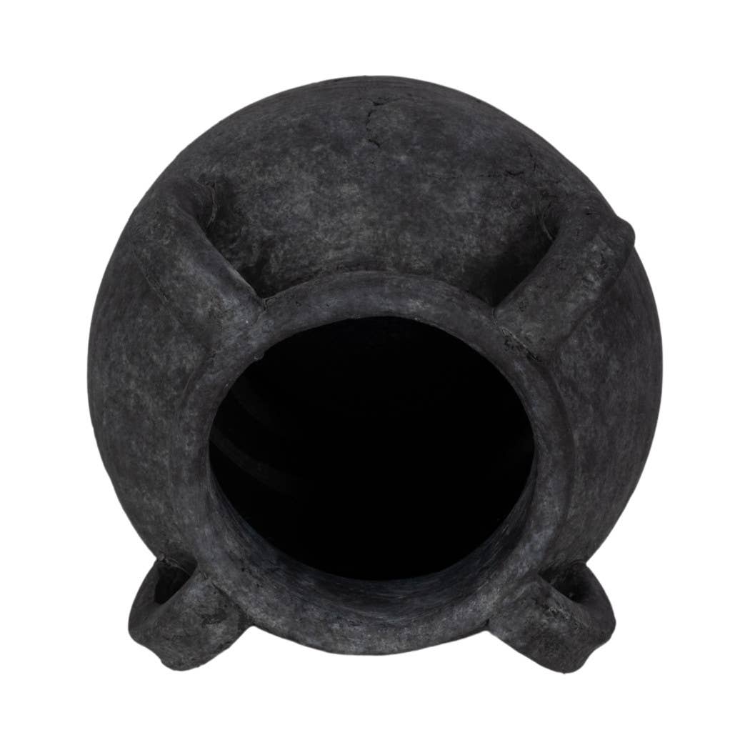 Decorative Vase - Black Pottery Amphora Multi-Handle Jug, 10 in.