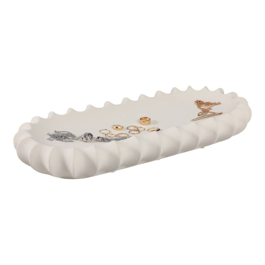 Decorative Tray - White Ceramic Scalloped Edge, 18 in.