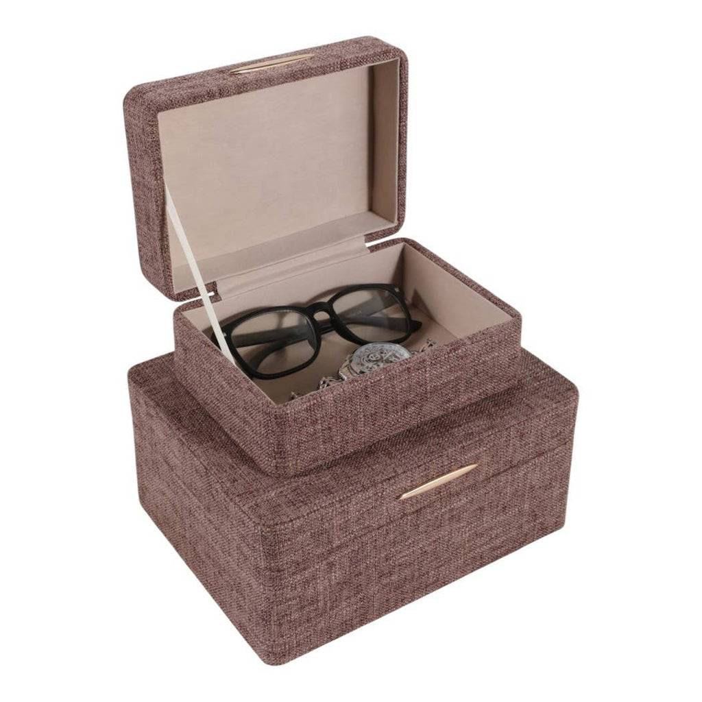 Brown and Gold Rounded-Corner Wood Boxes, Set of 2, 9 in.