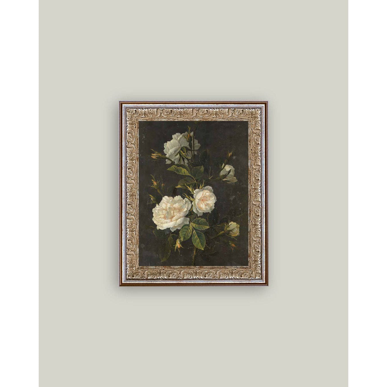 Moody Still Life Rose Framed Antique Art