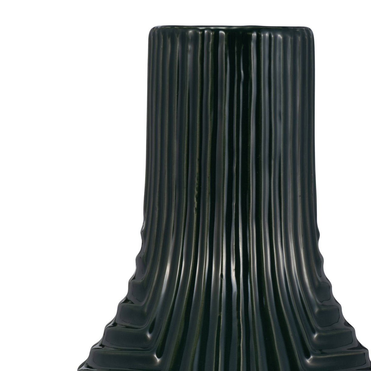 Forest Green Tribal Ribbed Ceramic Vase, 16 in.