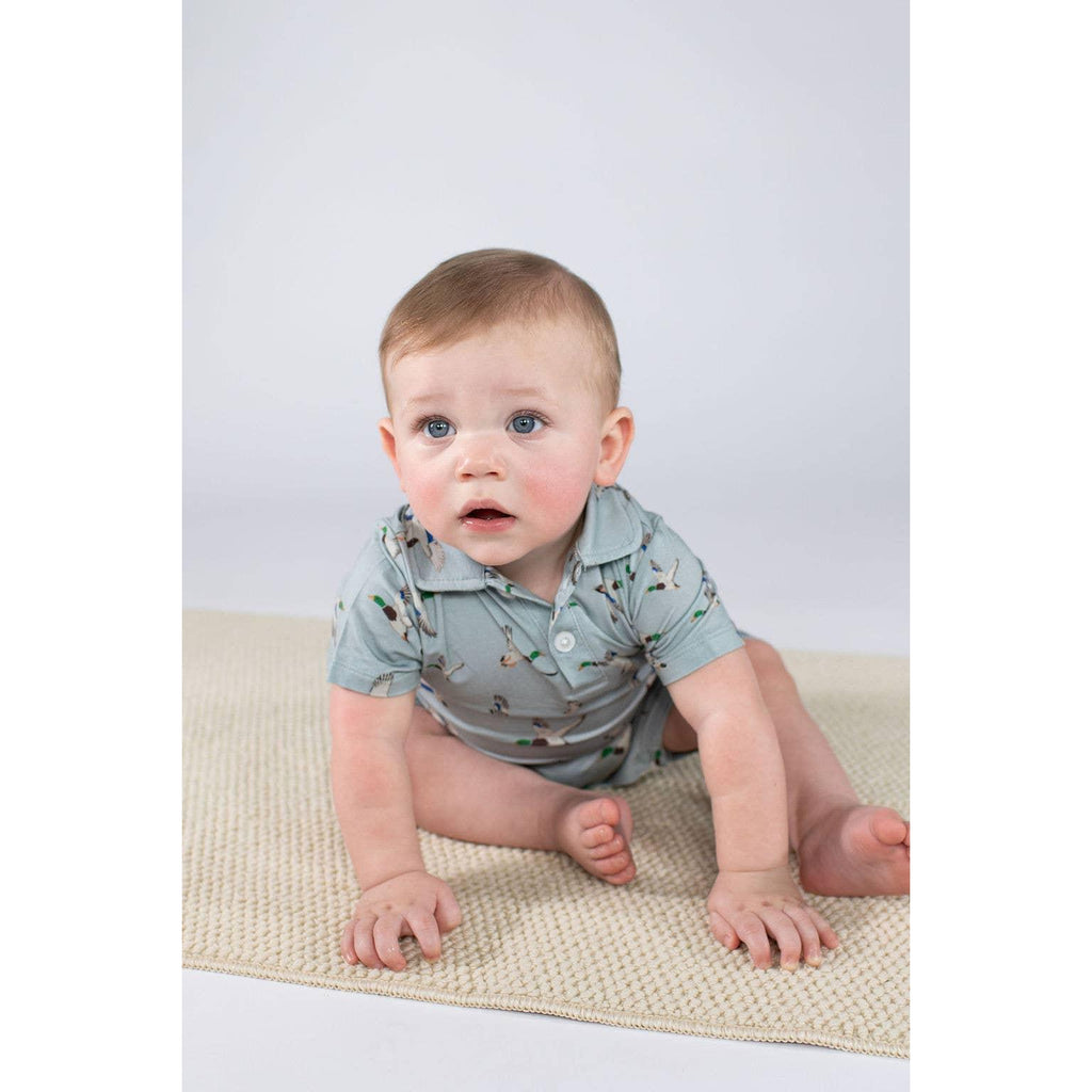Short Sleeve Polo Romper, Mallards