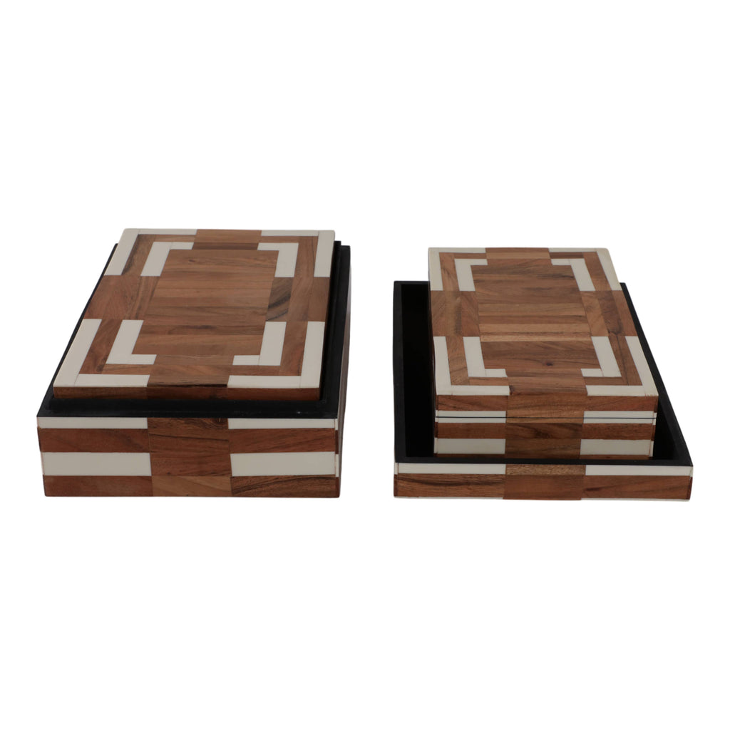 Decorative Boxes Set of 3 - Ivory Wooden Inlay, 10/11/12 in.