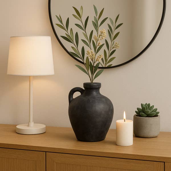 Decorative Vase - Black Weathered Terracotta Jug Handle, 10 in.