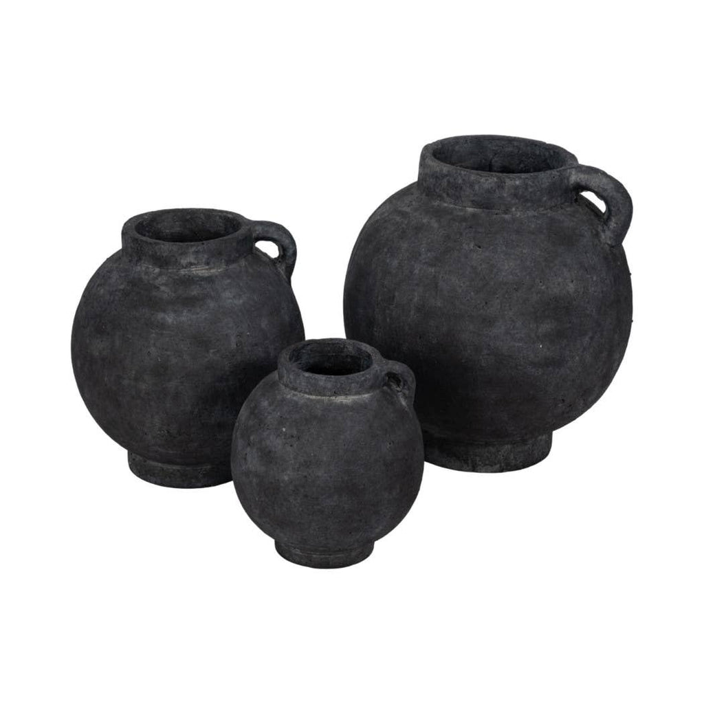Decorative Vase - Black Ceramic Bulbous with Handle Jug, 7 in.