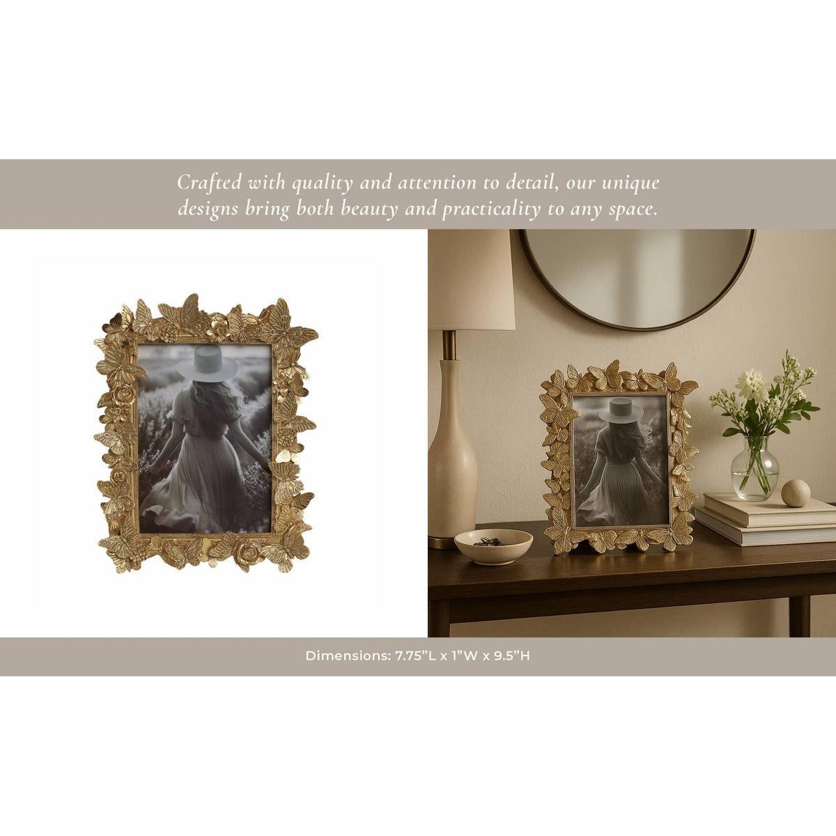 Photo Frame - Gold Polyresin Butterfly in Bloom 5x7 in.