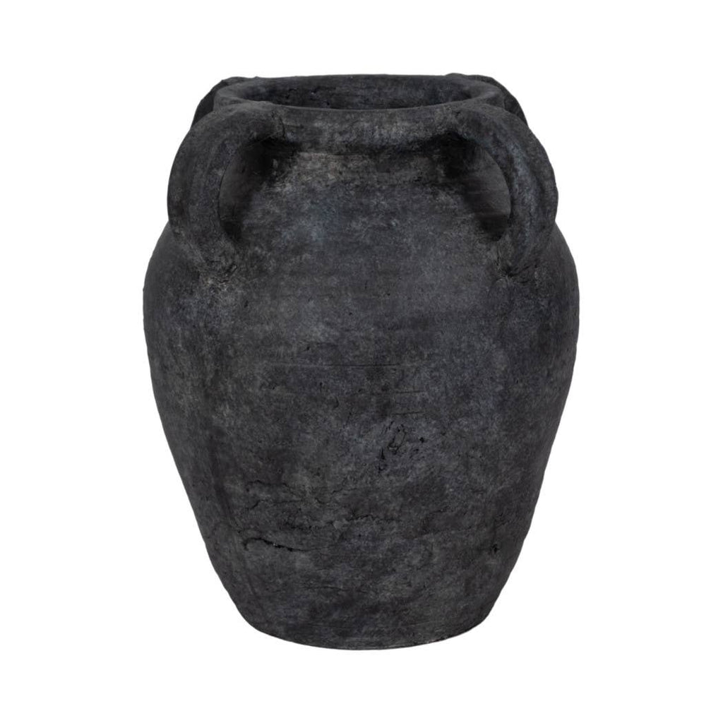 Decorative Vase - Black Pottery Amphora Multi-Handle Jug, 12 in.