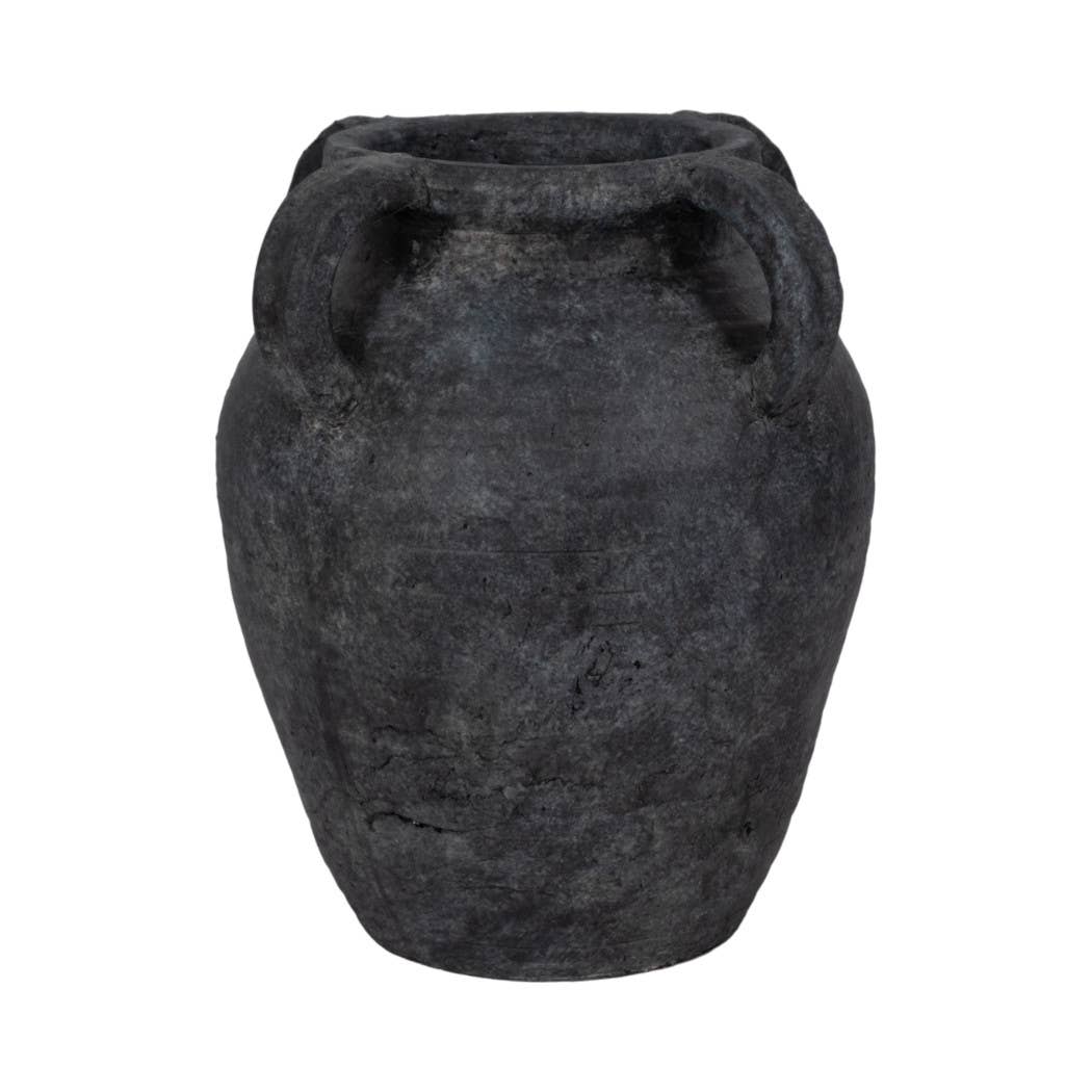 Decorative Vase - Black Pottery Amphora Multi-Handle Jug, 12 in.
