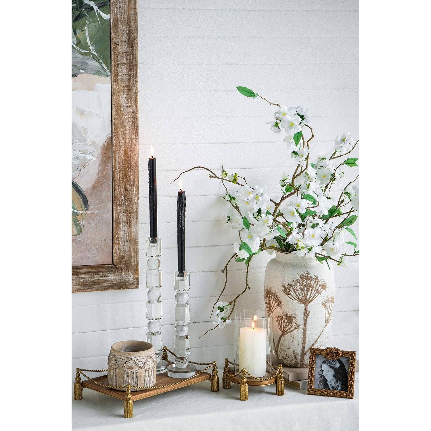 Wooden Tray with Gold Iron Tassel Base