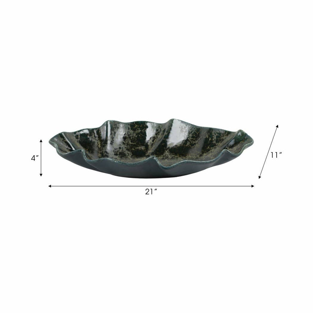 Coastal Green Wavy Edge Decorative Bowl