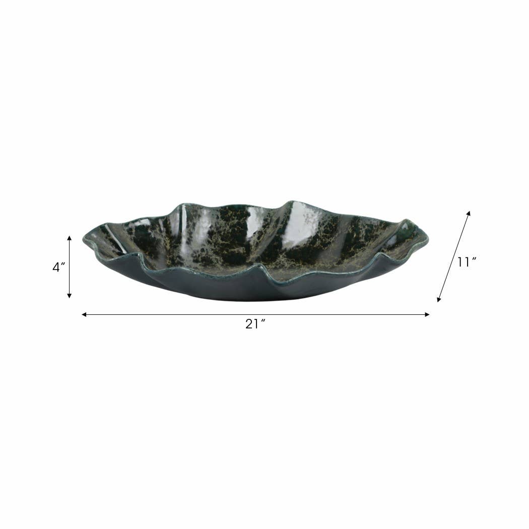 Coastal Green Wavy Edge Decorative Bowl