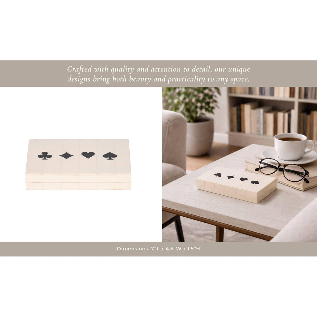 Table Game - White/Black Wood Casual Cards & Dice Box, 7 in.