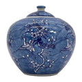 Blue & White Crane Porcelain Chinoiserie Ginger Jar 8"
