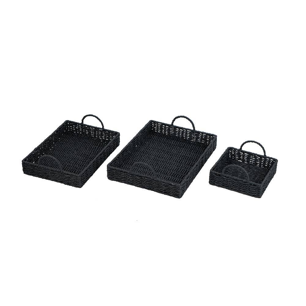 Black Woven Paper Trays with Curved Iron Handles