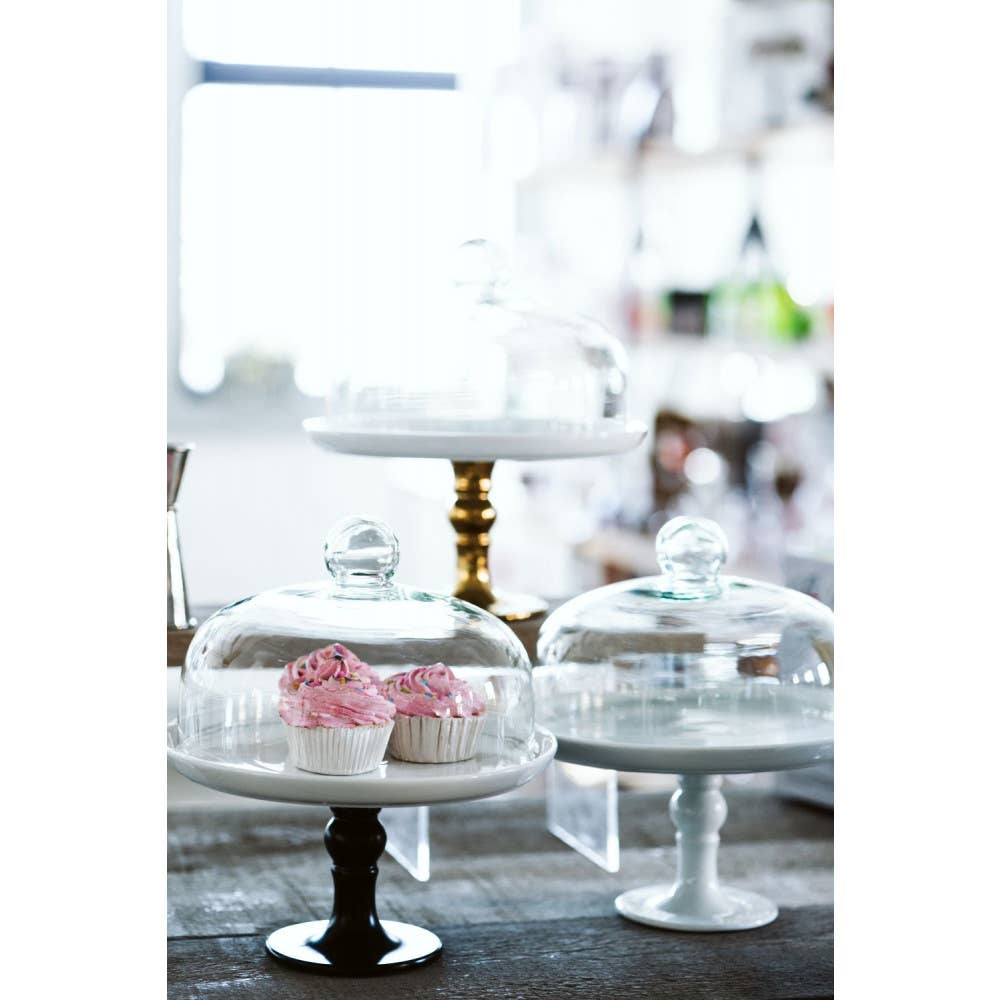 White Pedestal Cake Stand and Clear Dome 25 cm