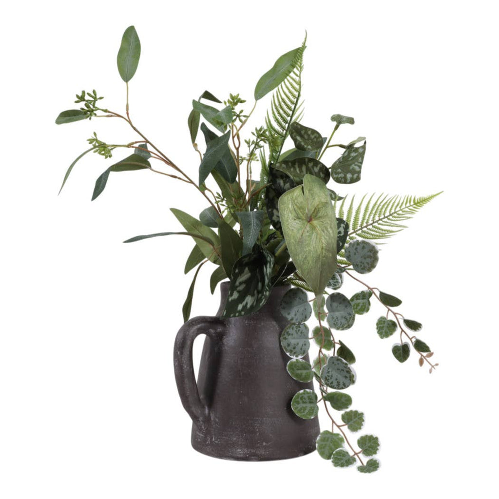 Decorative Vase - Brown Ceramic Handmade with Handle, 8 in.