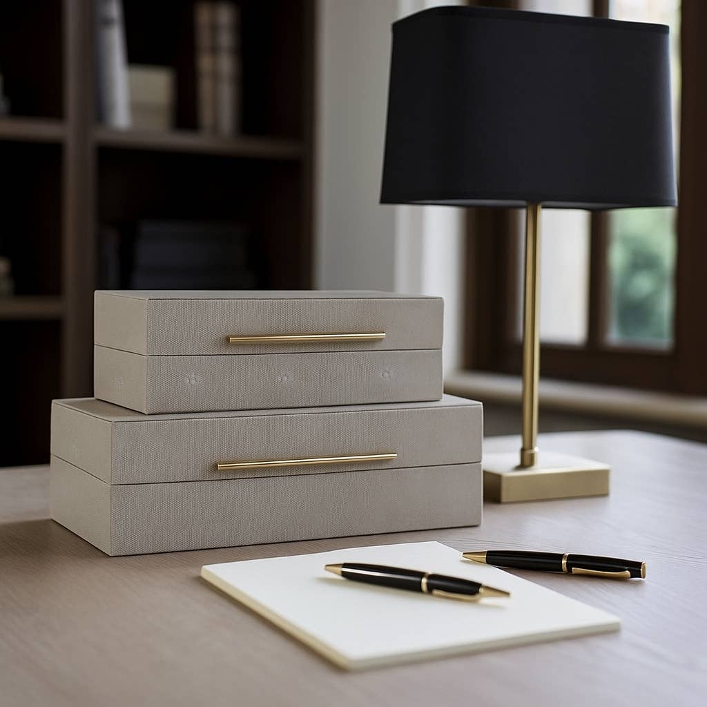 Boxes Set of 2 - Ivory Wood Shagreen Rectangle, 12/14 in.