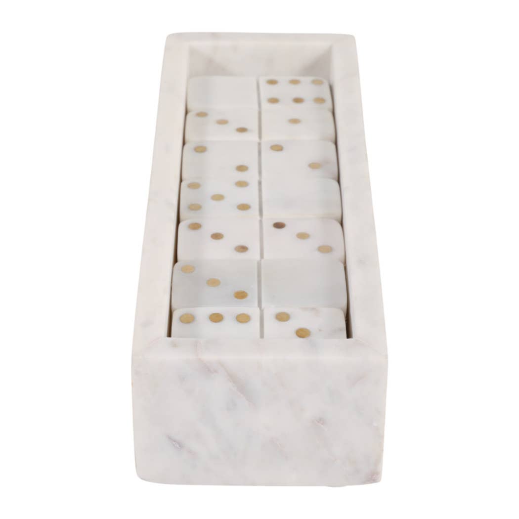 White and Gold Marble Rectangular Dominoes, 10 in.