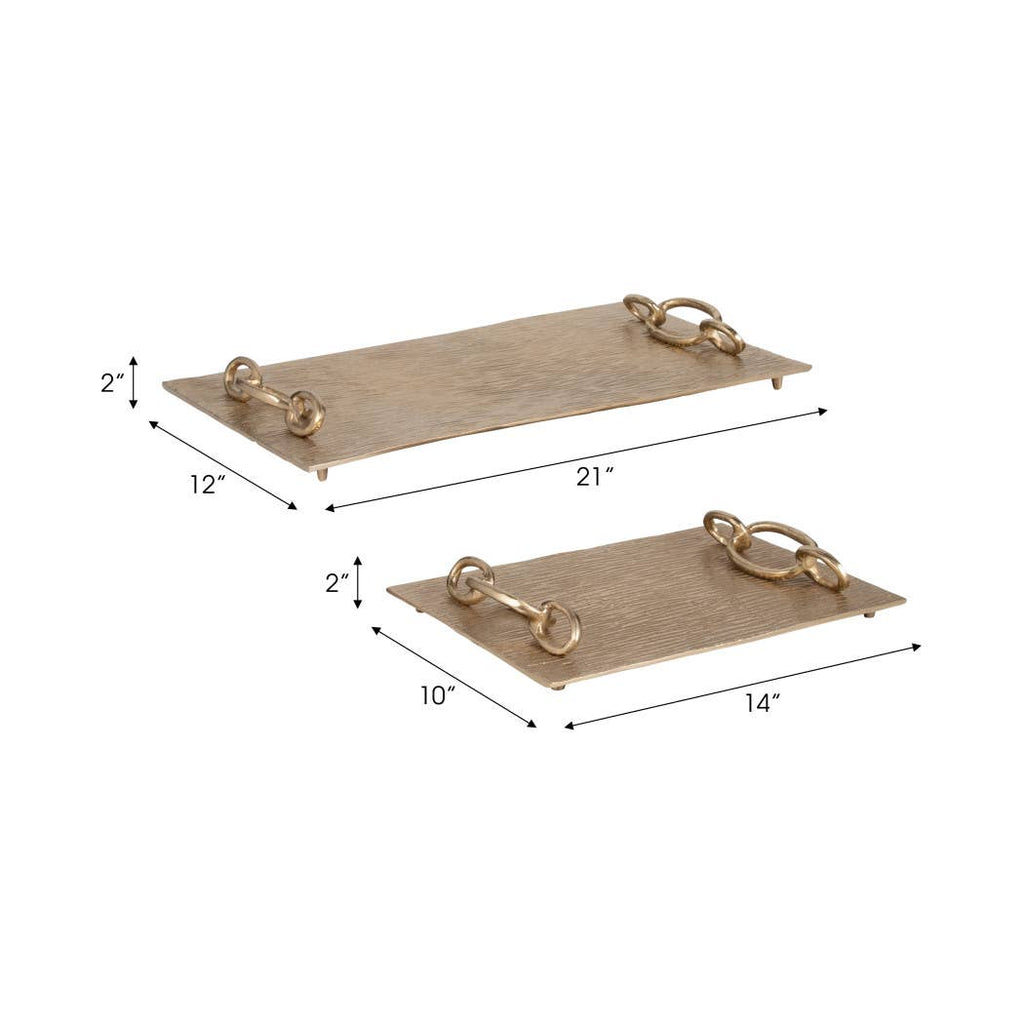 Decorative Gold Metal Link Handled Trays, Two Sizes