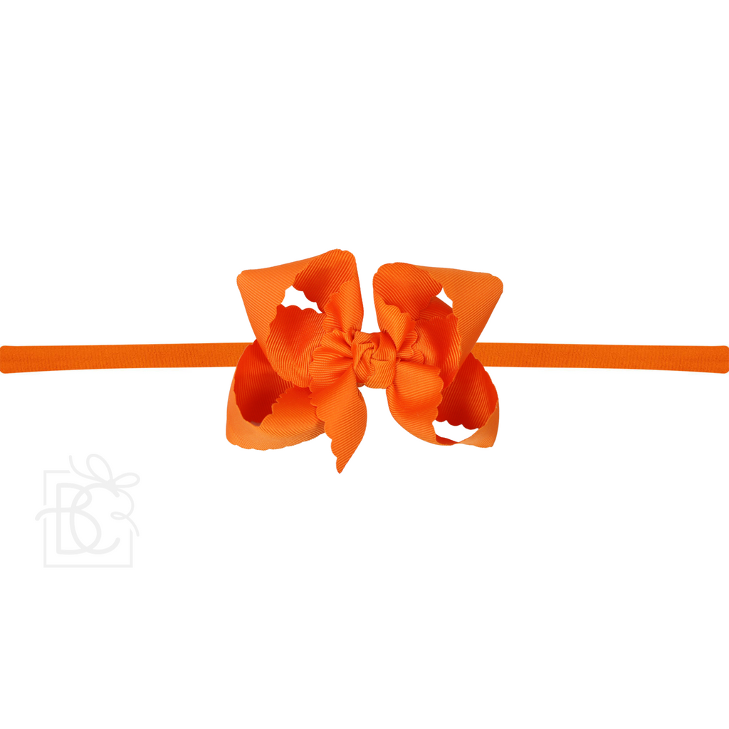 Thin Nylon Headband with Grosgrain Scalloped Edge Hair Bow