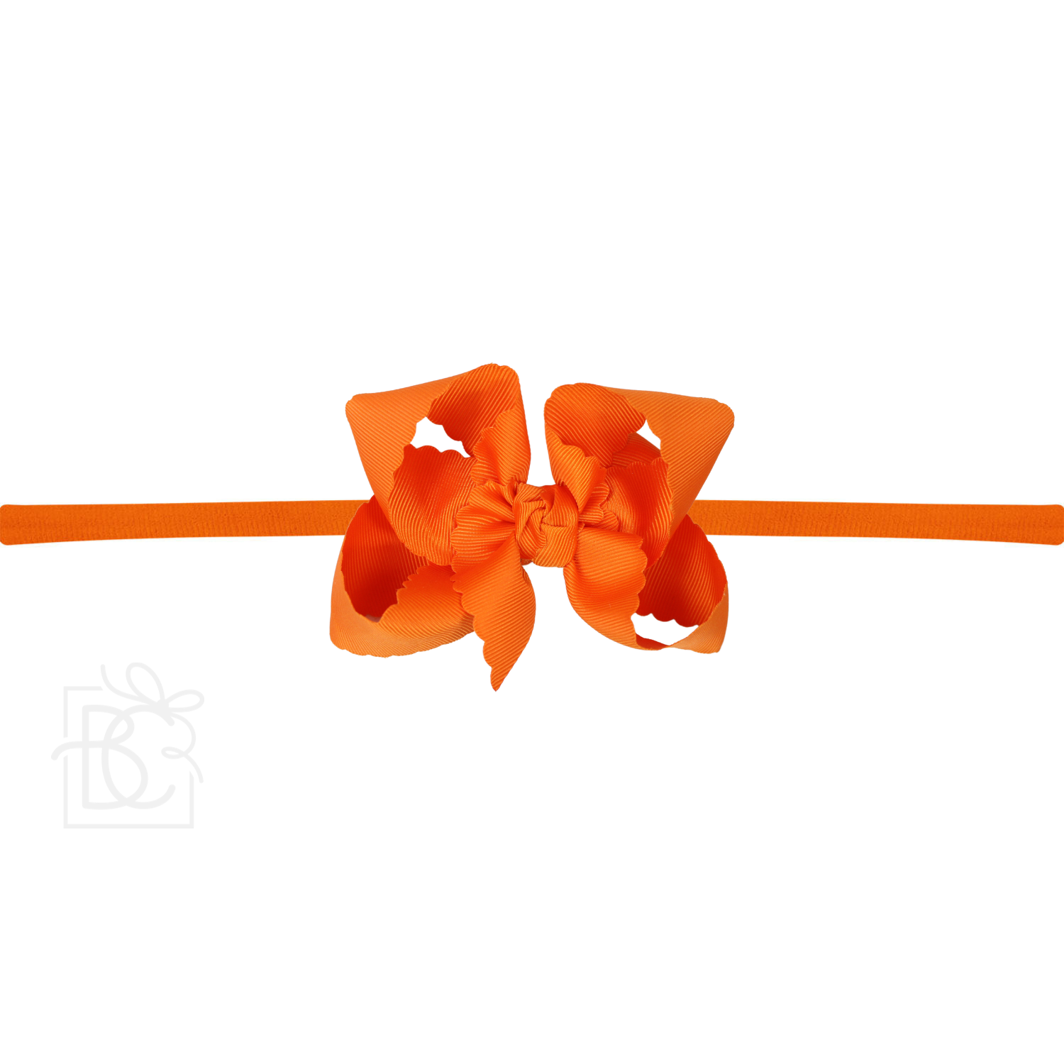 Thin Nylon Headband with Grosgrain Scalloped Edge Hair Bow